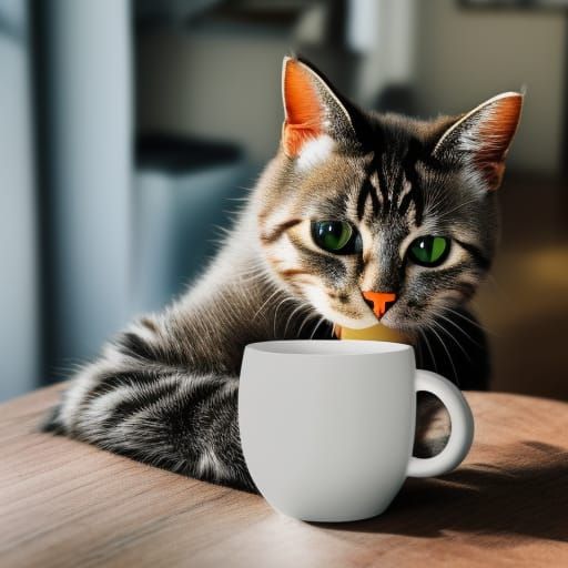 Cat with Mug Generated by AI