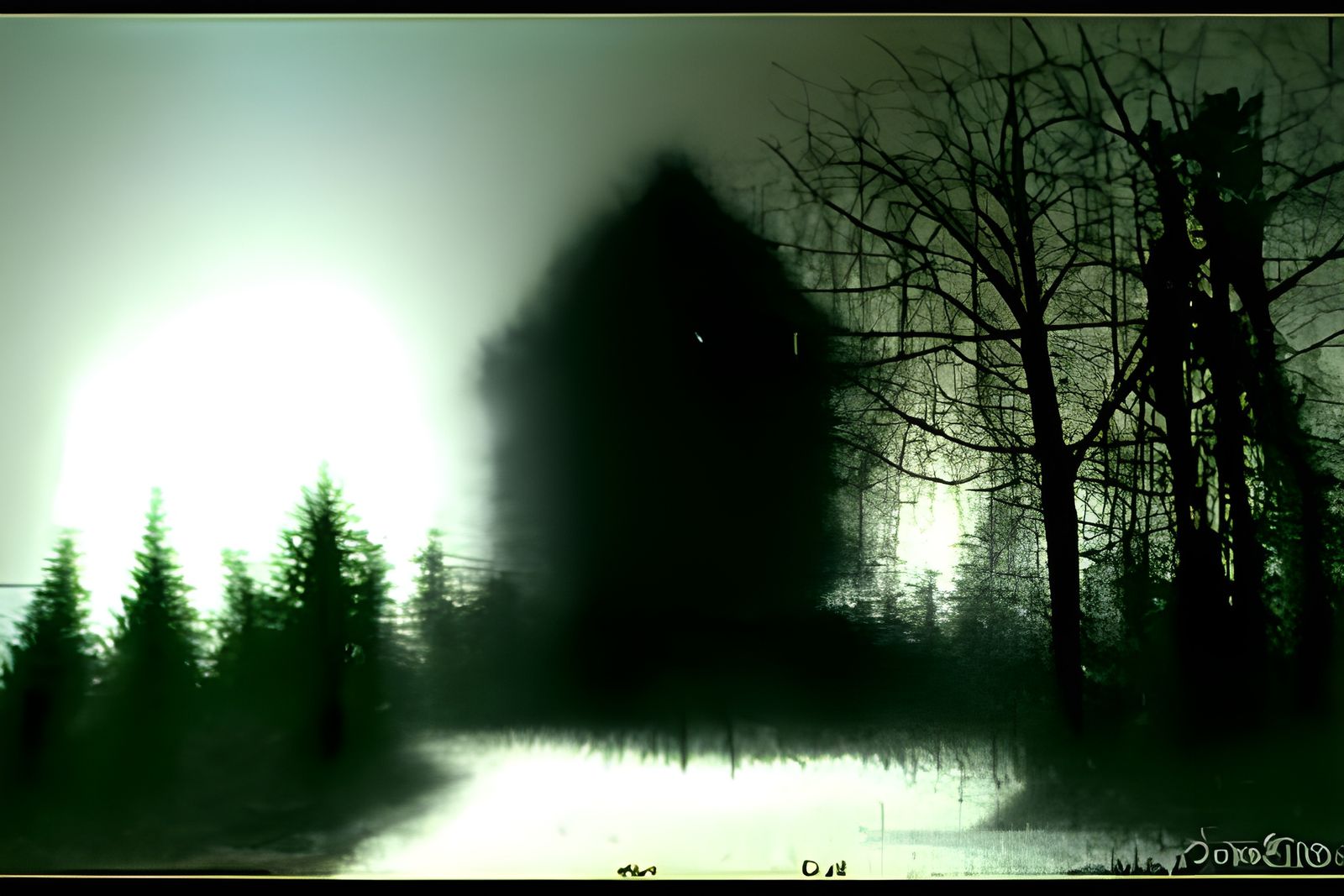 Eerie Night Forest Scene in Vintage Photograph Style