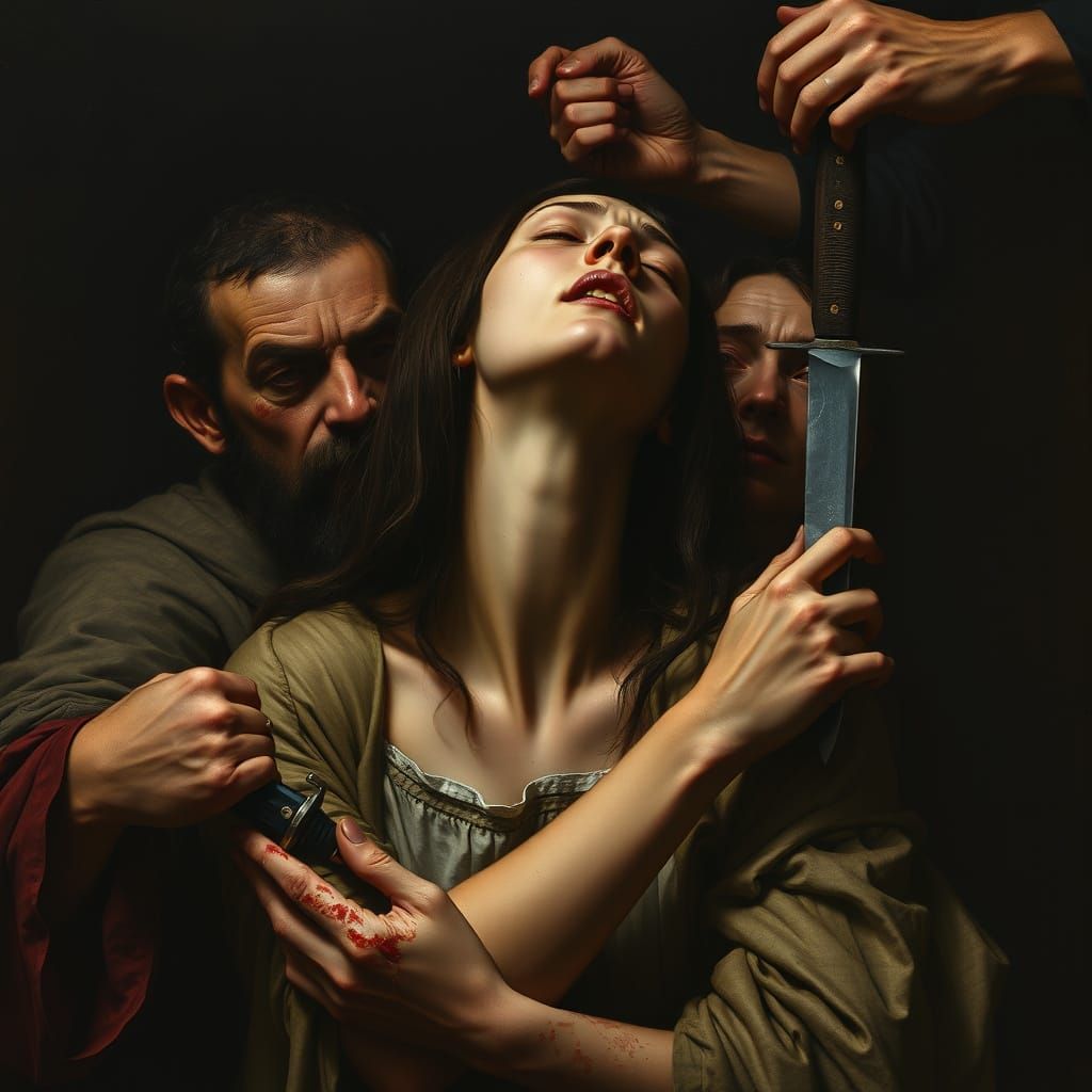 Dark Mystical Caravaggio Scene: Woman in Agony