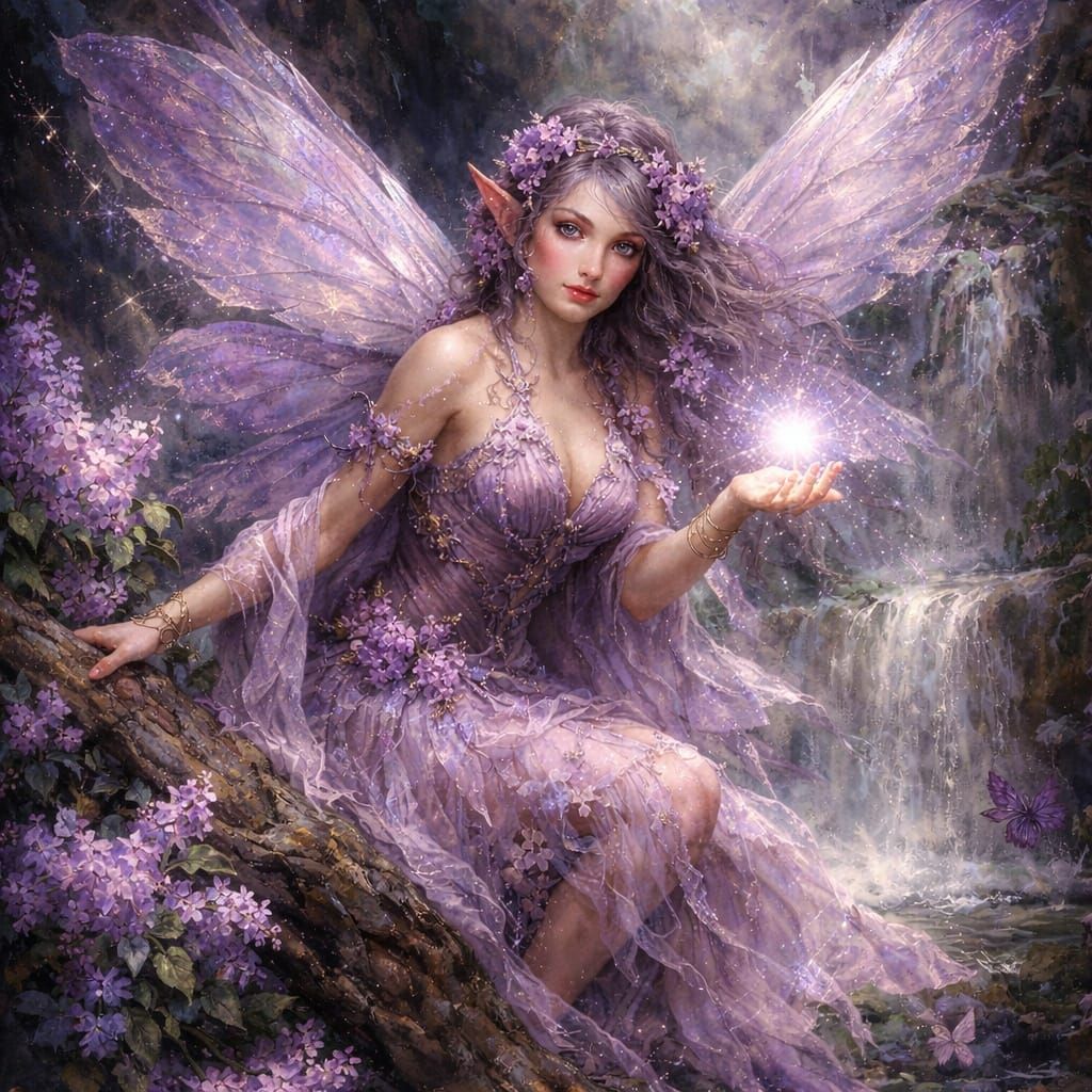 Dramatic Lilac Faerie Painting