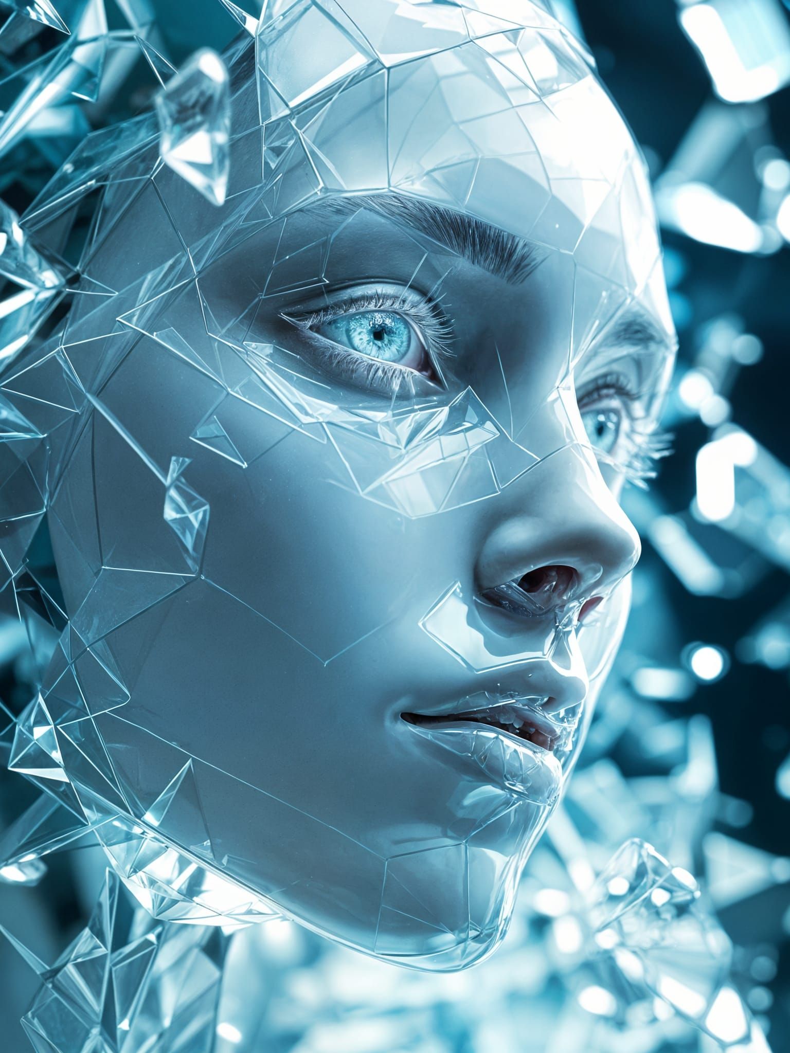 Glass Man Portrait with Light and Shadow