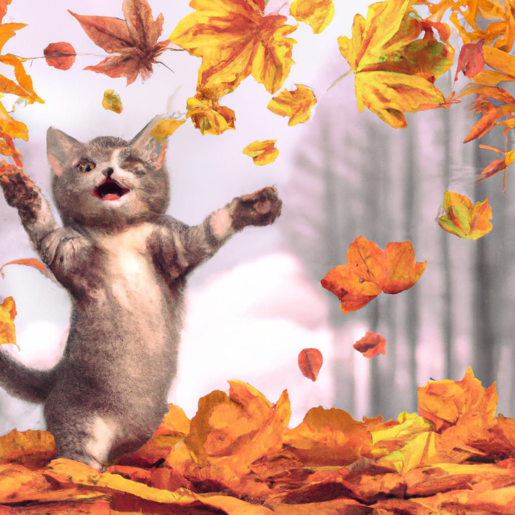 Cute Kitten Plays in Autumn Leaves, Pixar Style