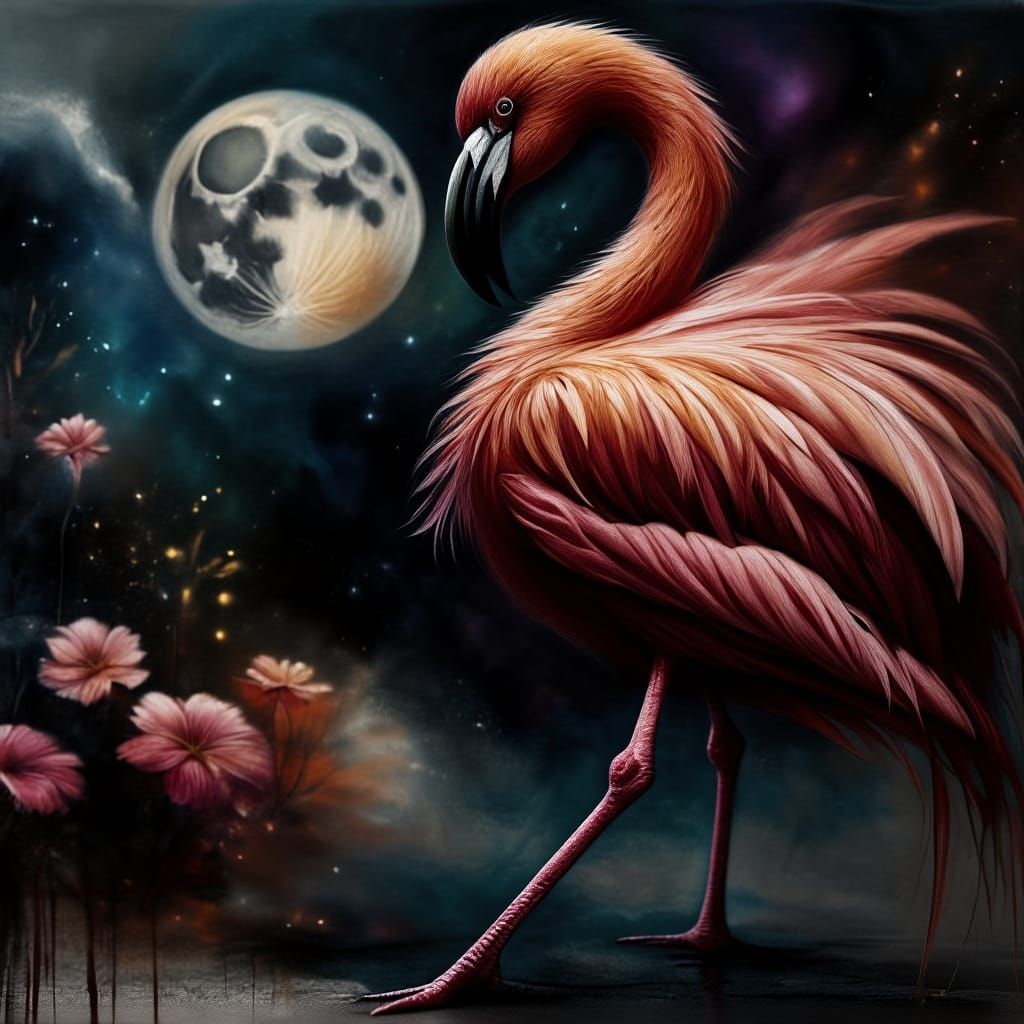 Flamingo Moon: Hyperrealistic HDR Wildlife Photography