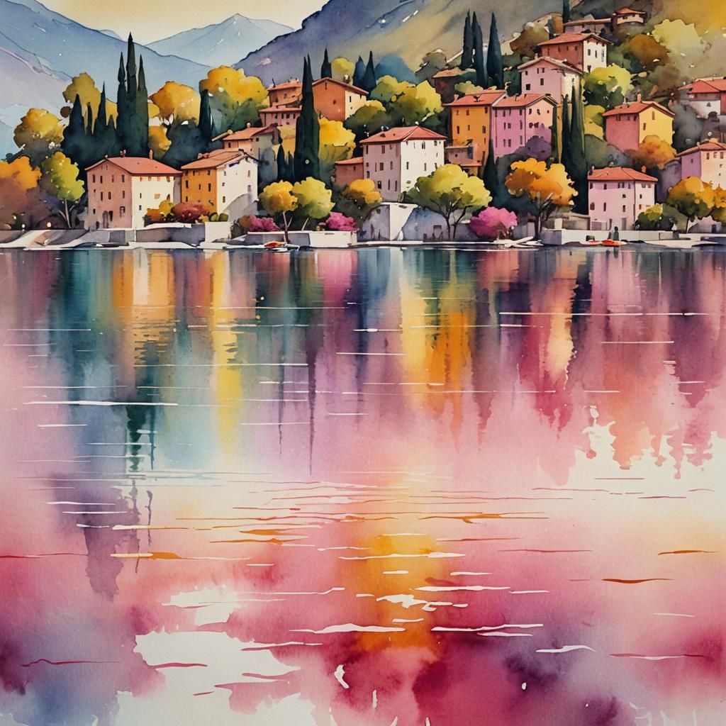 Lago di Garda in Italy as Watercolour Painting