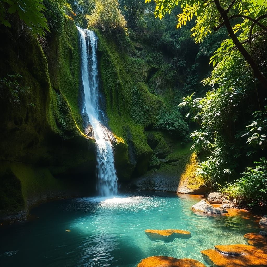 Lush Waterfall Scene Inspired by Photojournalism