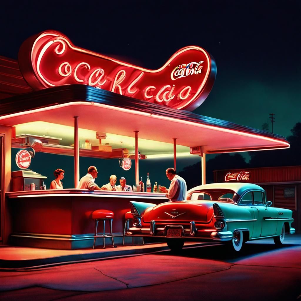 Vintage Diner at Night: Edward Hopper Style