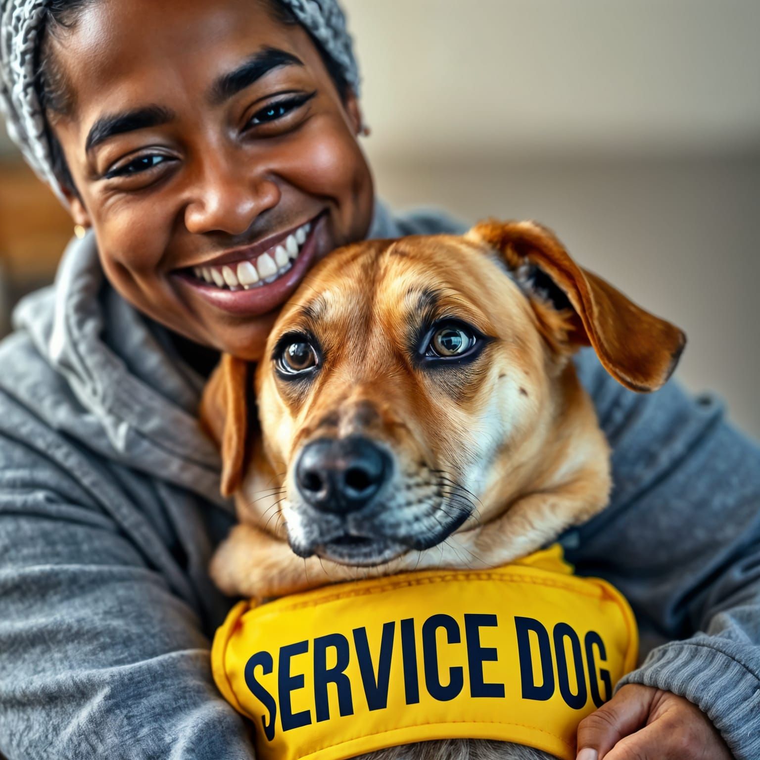 Service Dog in a Heartwarming Moment, Captured in a Photorea...