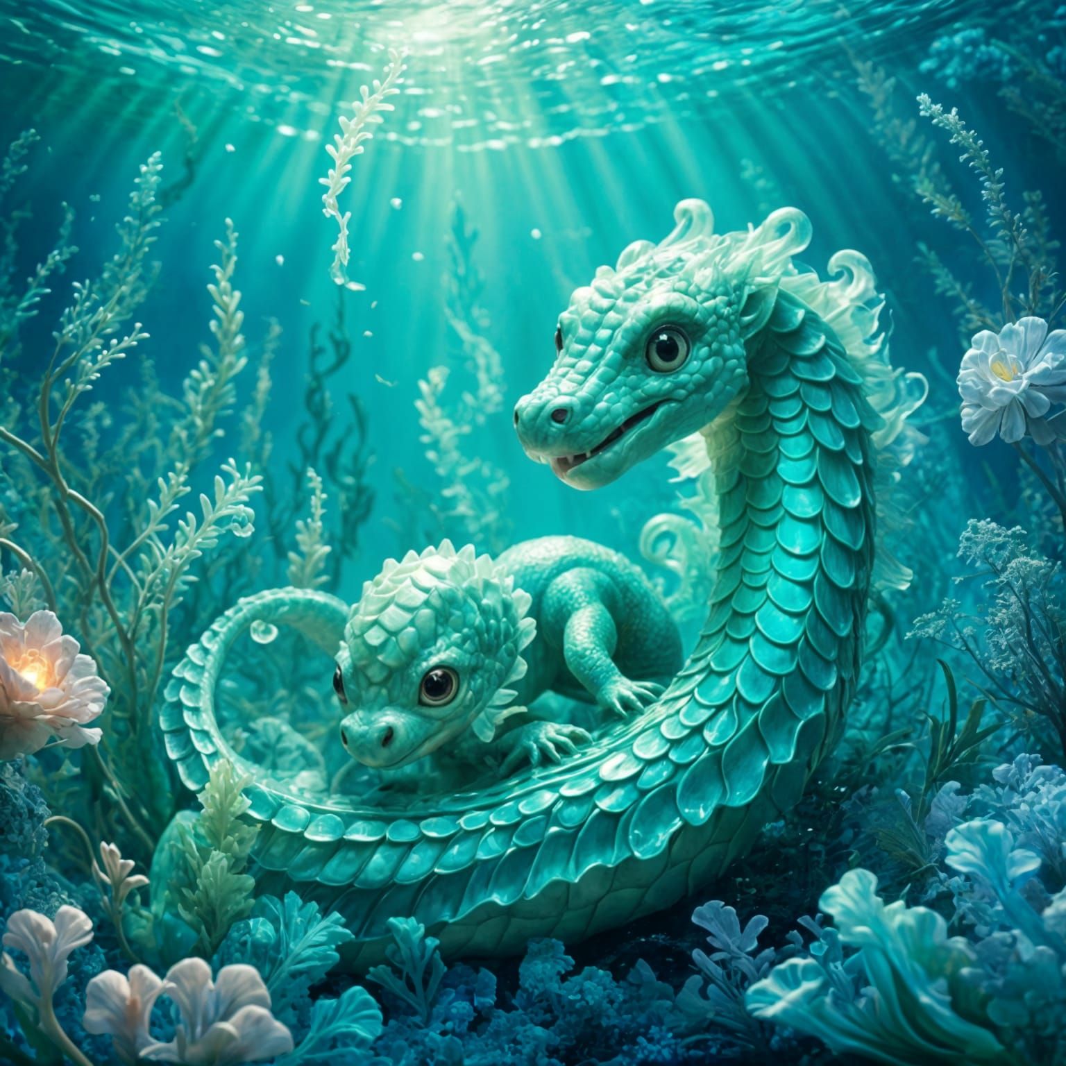 Ethereal Fantasy: Cute Baby Sea Serpent