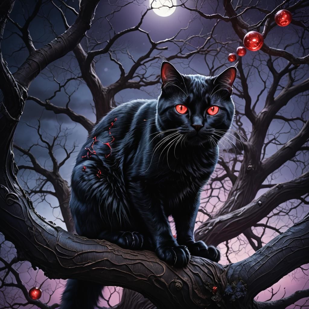 Mystical Black Cat Portrait in Dark Fantasy Style