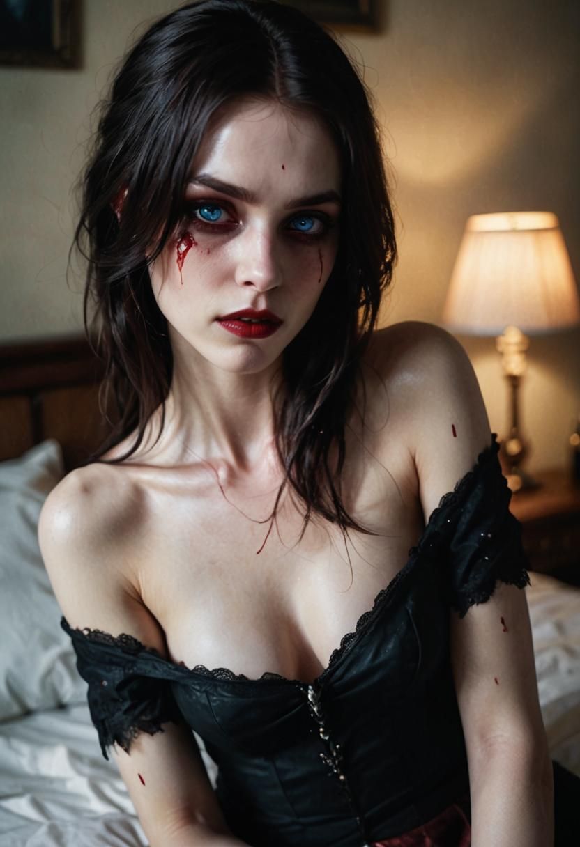 Vampire Portrait with Blue Eyes in Art Nouveau Style