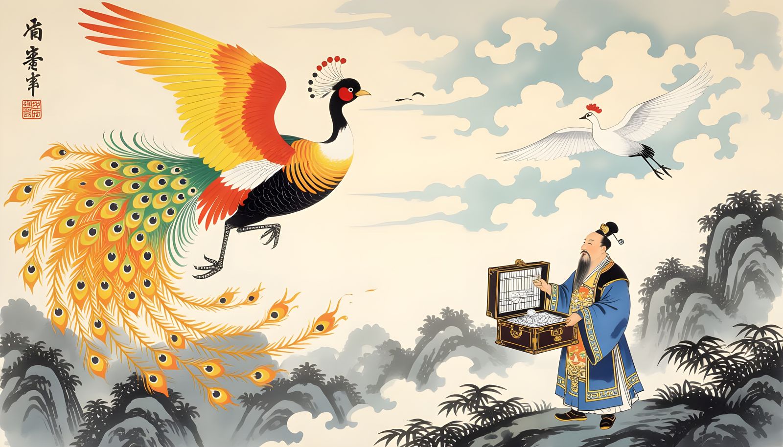 Majestic Fenghuang Flies Over Imperial Scene in Chinese Wate...