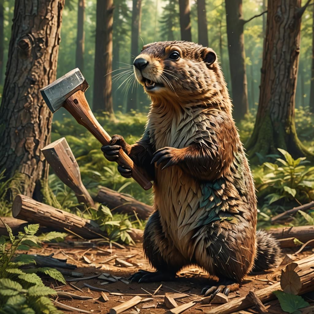 Whimsical Woodchuck Chucking Wood: Vibrant Digital Art