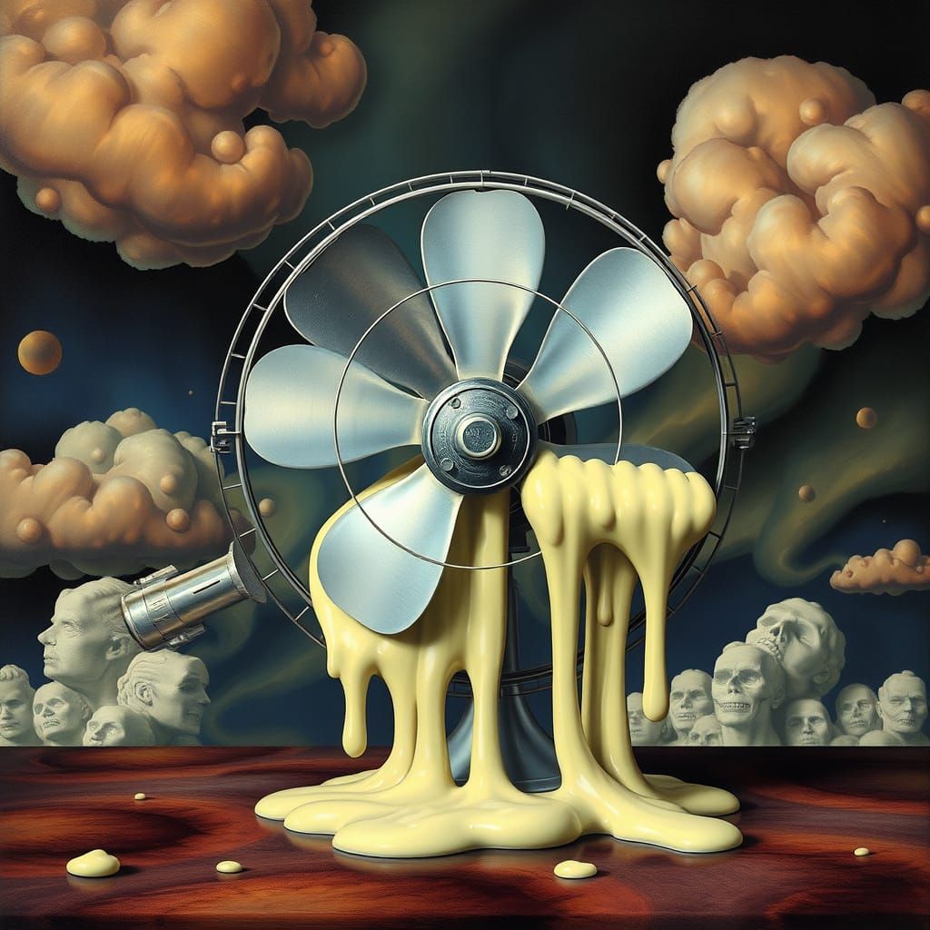 Surreal Melting Fan Machine in Dreamlike Scene