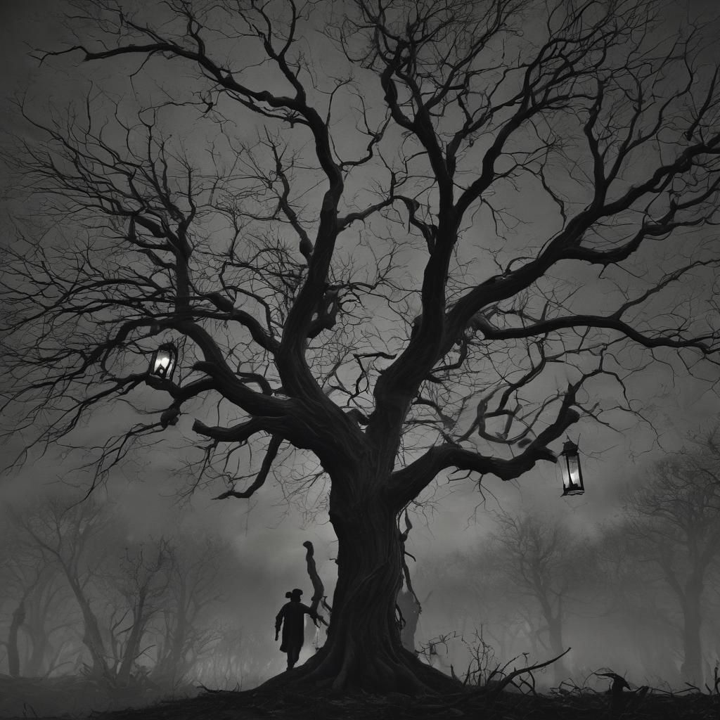 Surreal Figure Walks Through Twisted Forest in Dark Fantasy...