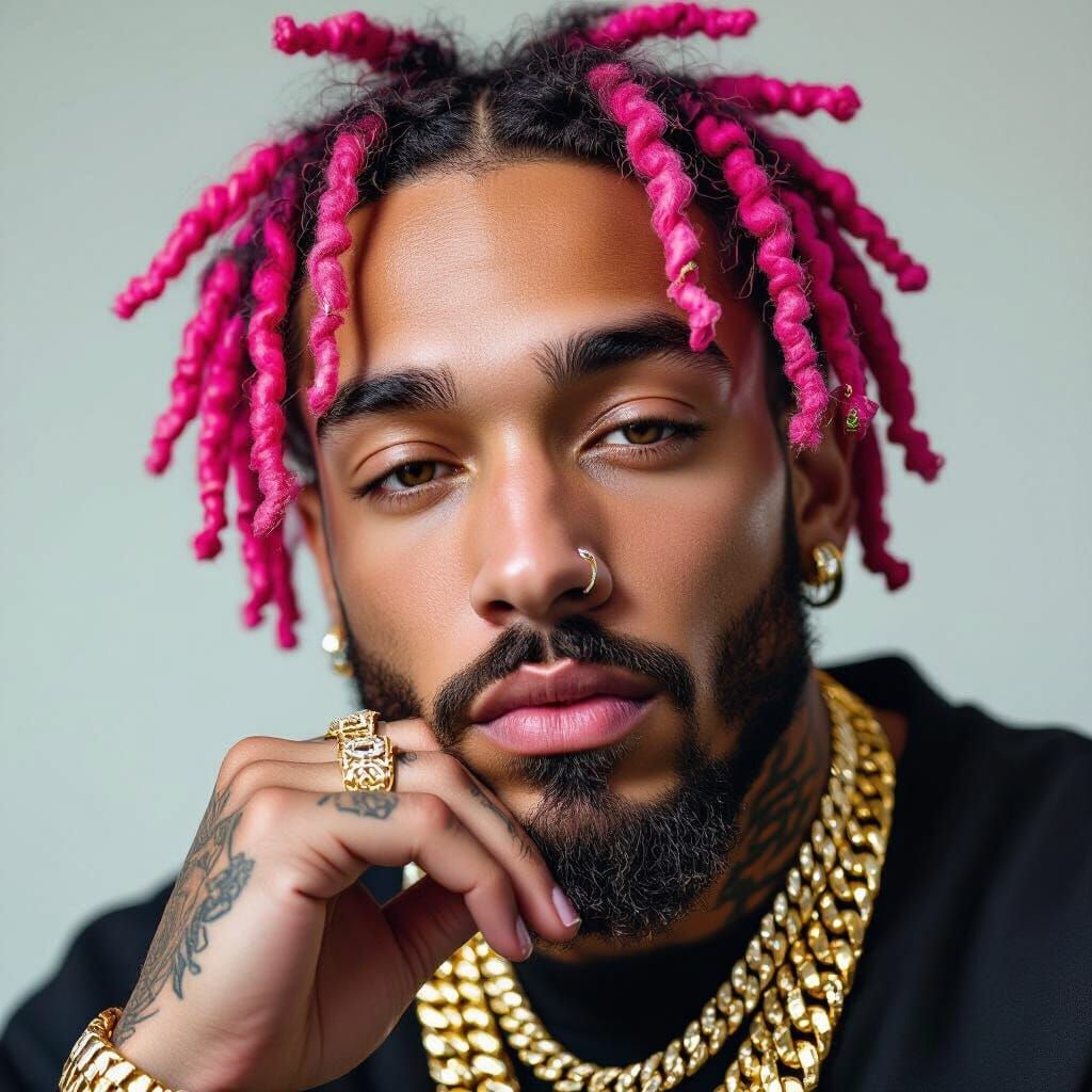 Photorealistic Rapper with Pink Dreadlocks
