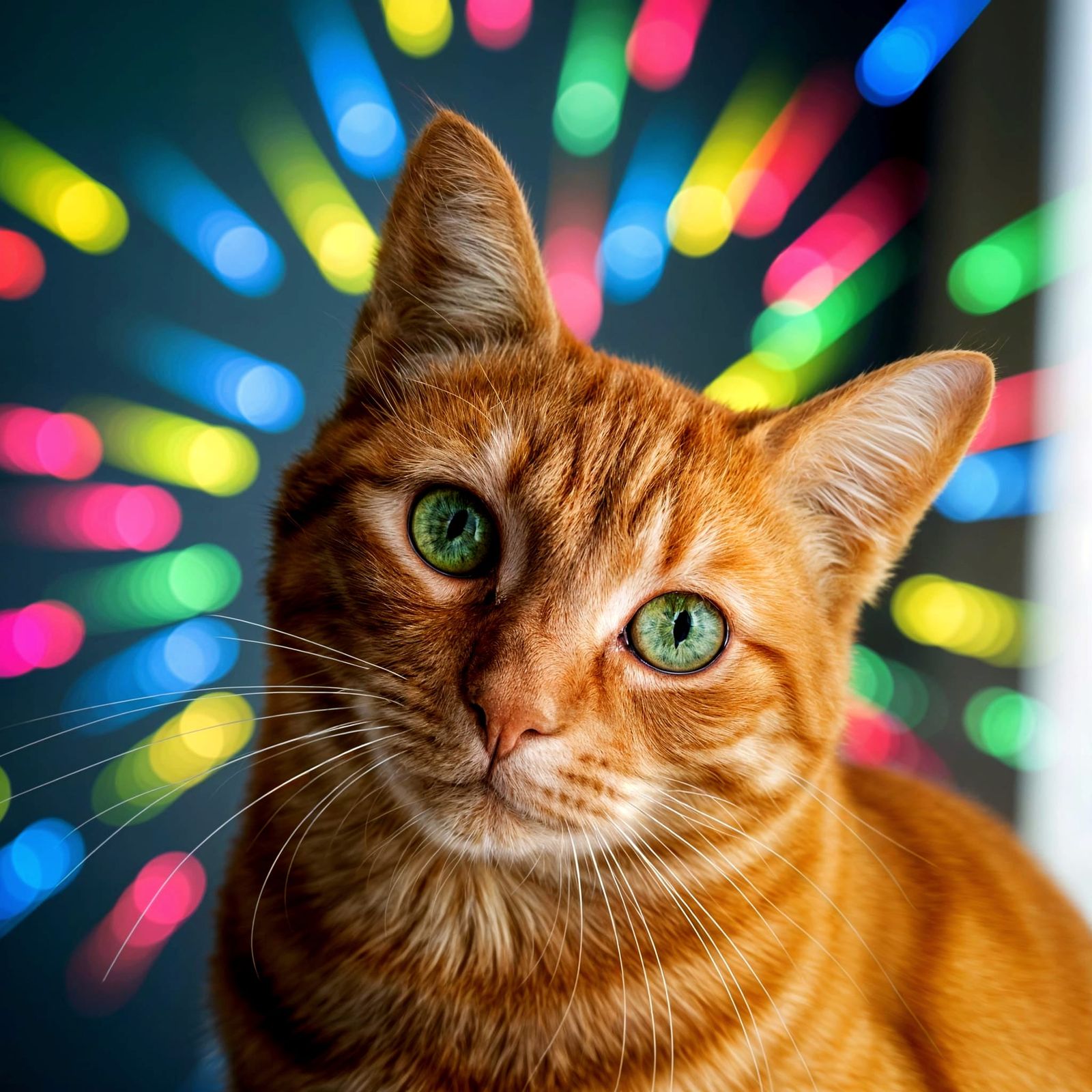 Ginger Cat with Green Eyes in Artistic Photography
