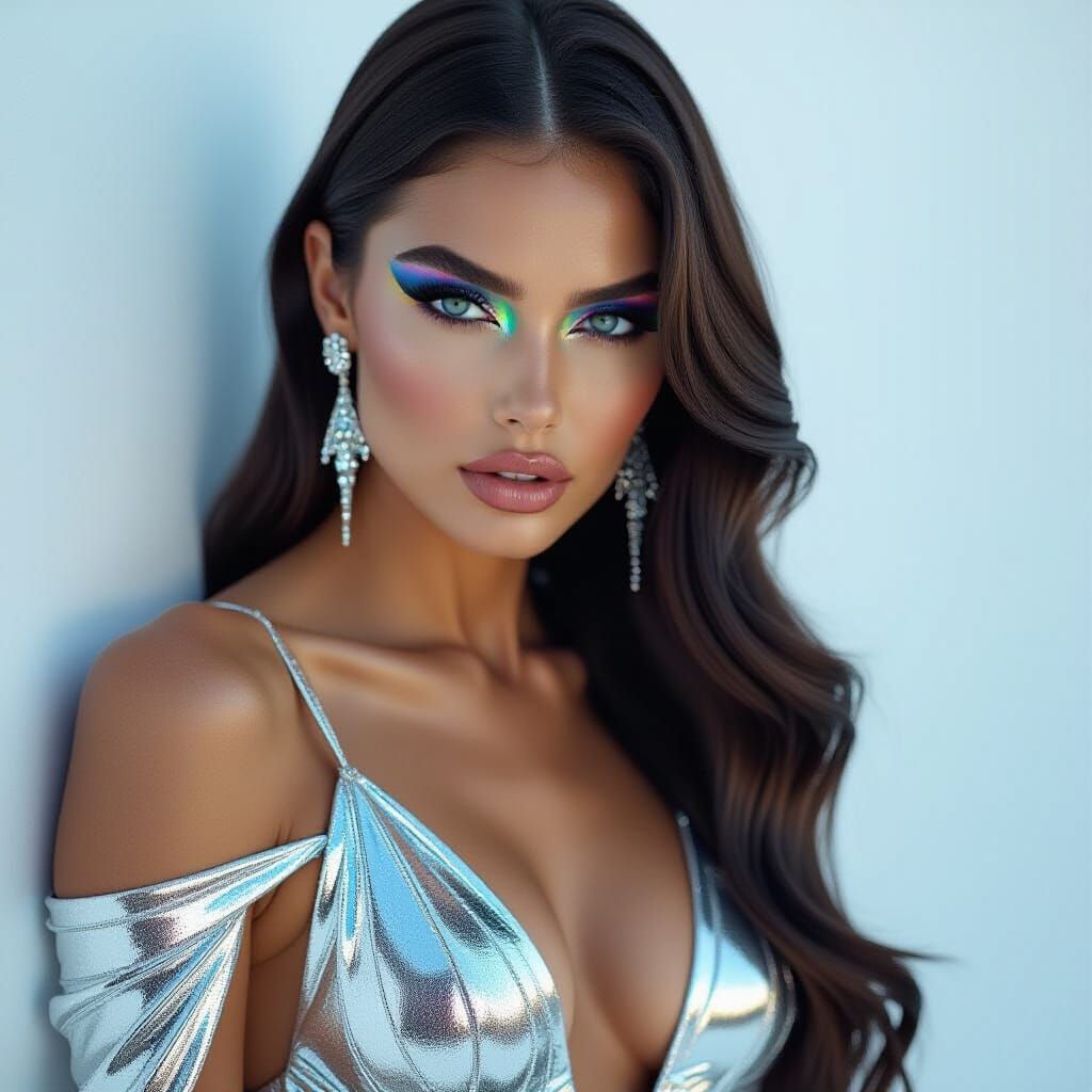 Model in Liquid Mercury Gown: Hyperrealistic Editorial Shot