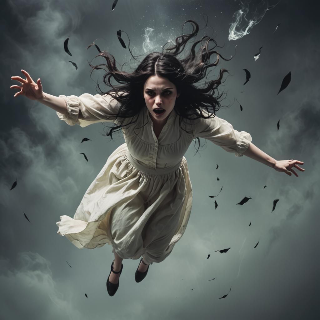 Possessed Woman Levitating: A Dark and Surreal Scene
