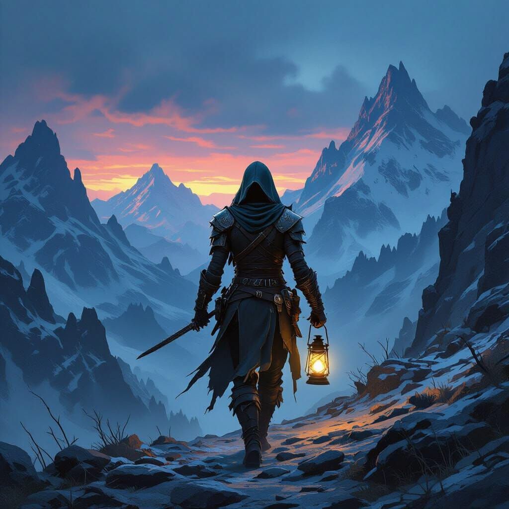 Drow Elf Rogue in Mountain Pass: Dark Fantasy Art