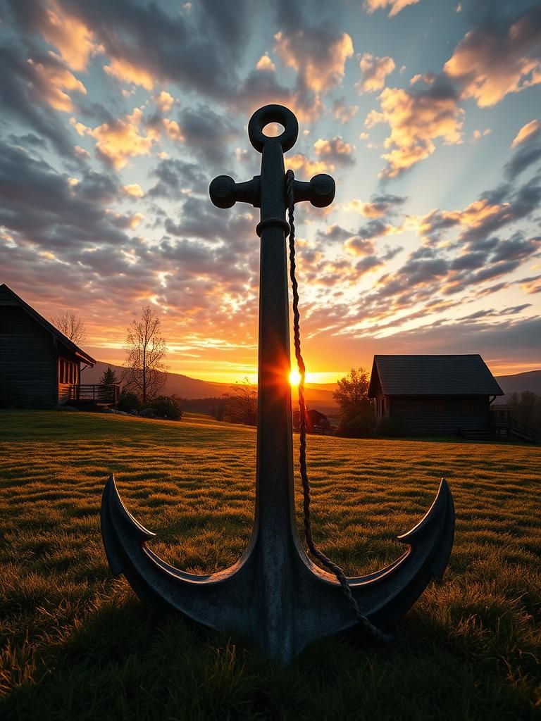 Rustic Anchor at Sunrise: Impressive Landscape