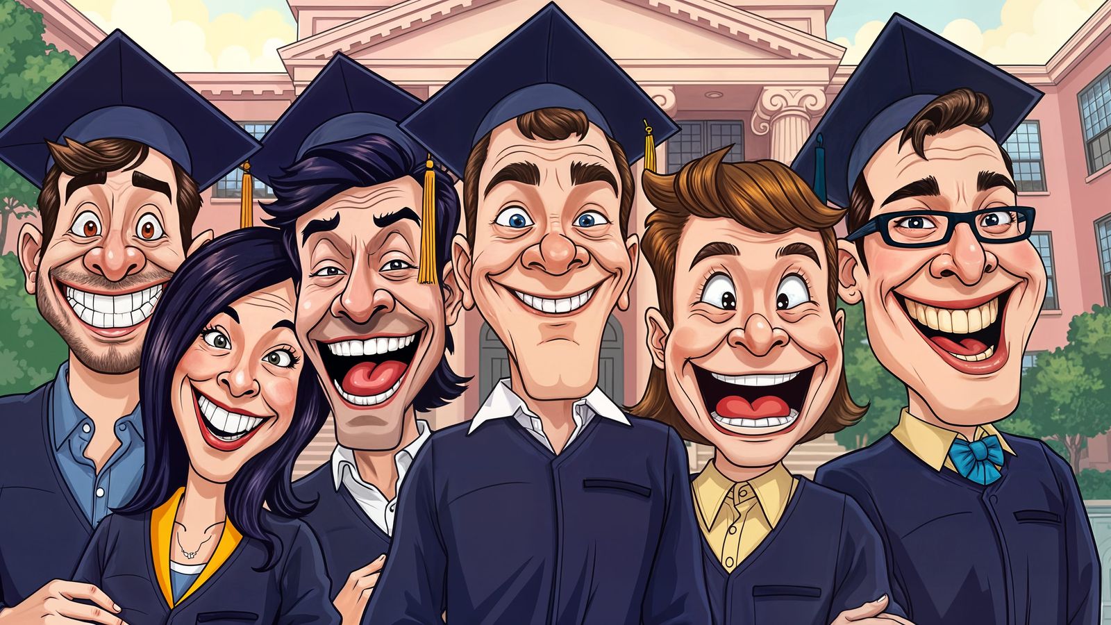 Funny Cartoon Caricatures Of Graduates With Exaggerated Expr...