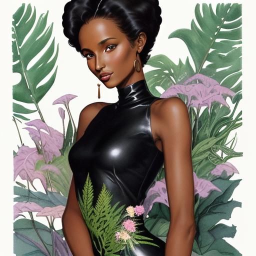 A gorgeous slender,mocha skinned black woman resembling the model Iman