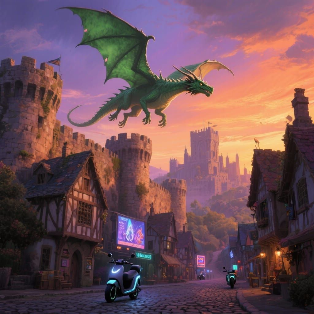 Dragon Over Quilluma Castle in Modern Medieval Village