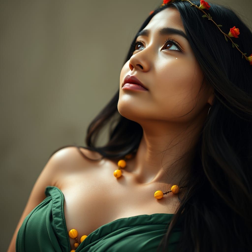 Hopeful Maori Princess in Vibrant Green Bra