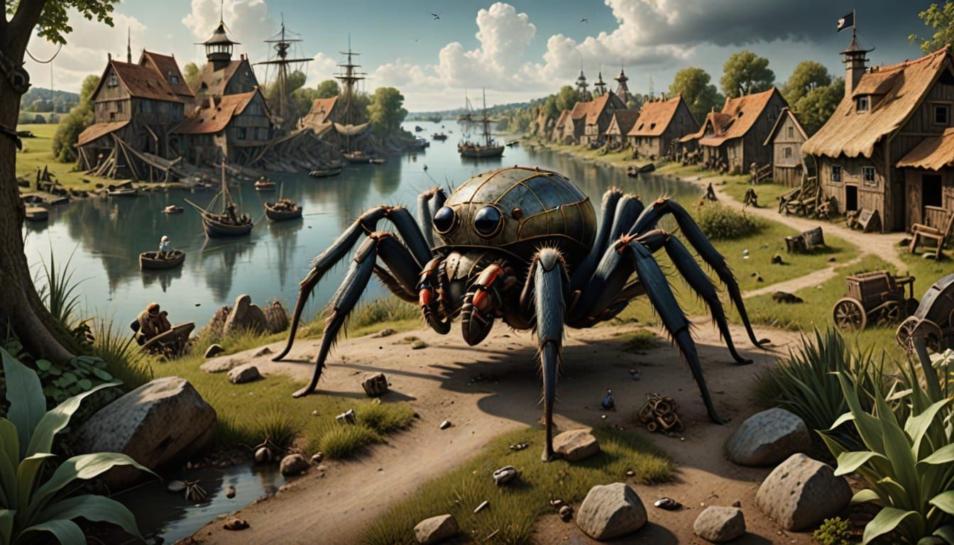 Pirate Spider in Bosch Landscape, Photorealistic Style