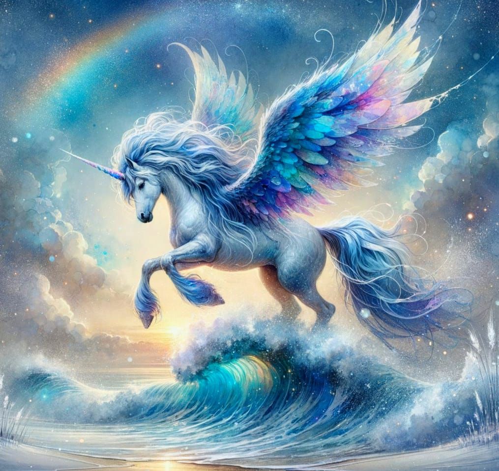 Ethereal Unicorn Alights at Dawn: Watercolor Style