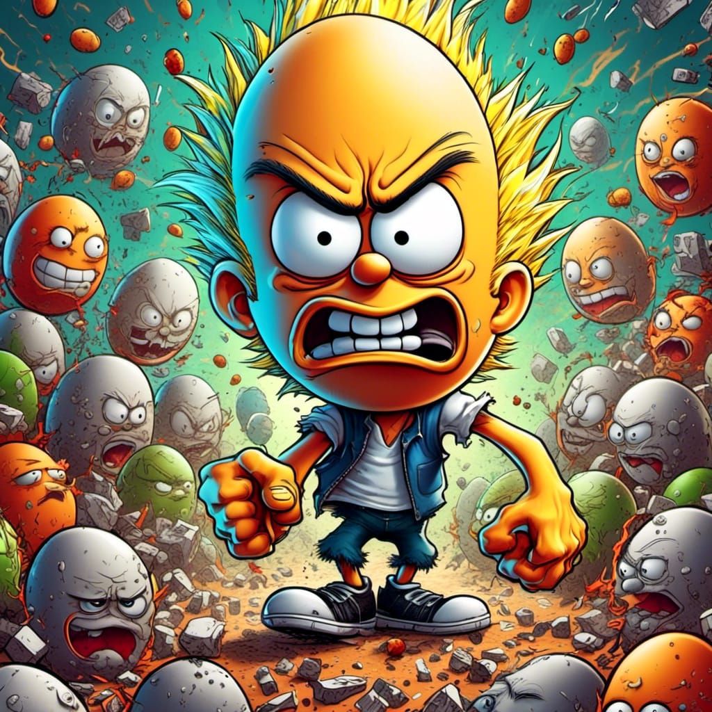 Angry Eggs and Bart Simpson in Comic Book Style