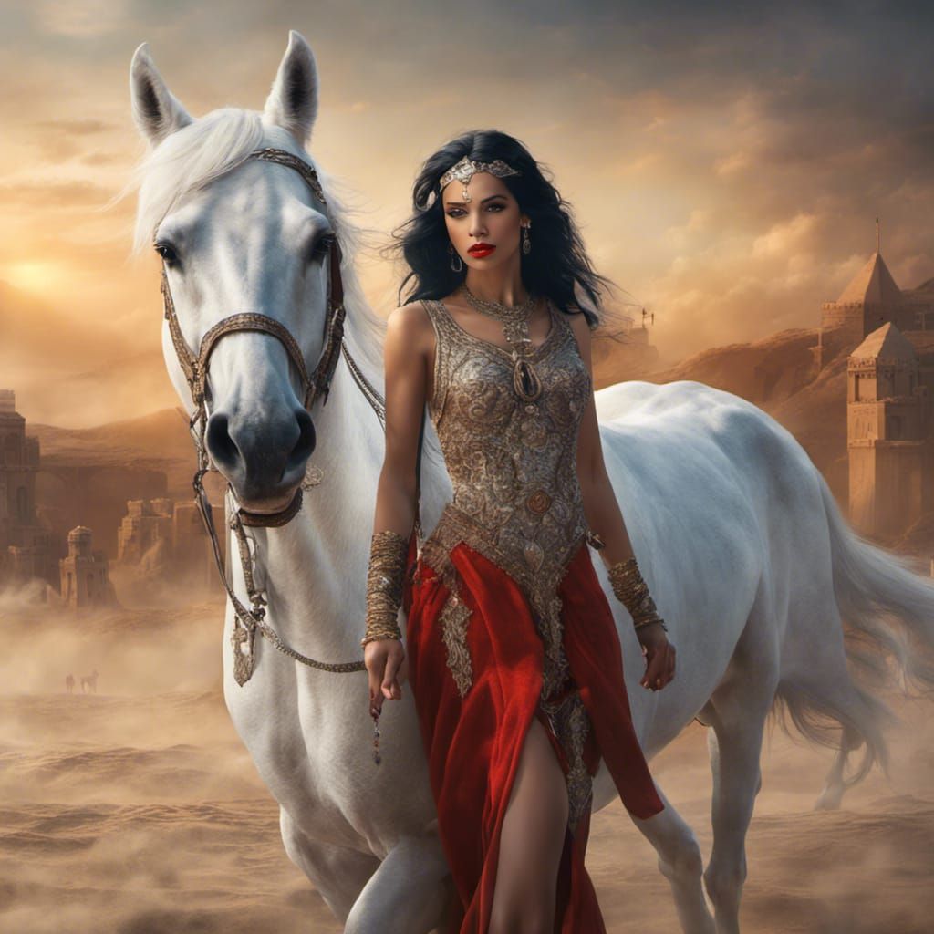 Arabian Princess on Sand in Detailed Matte Painting