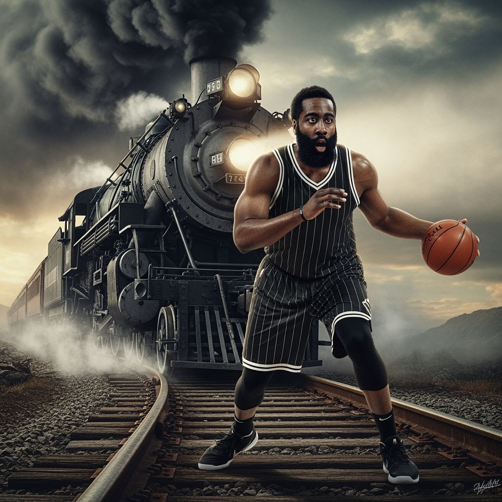 James Harden Dribbles on Train Tracks in Dramatic Storm