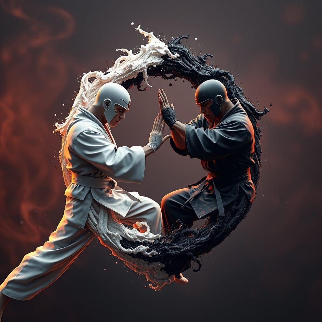 Yin and Yang Karate Fighters in Detailed Matte Painting