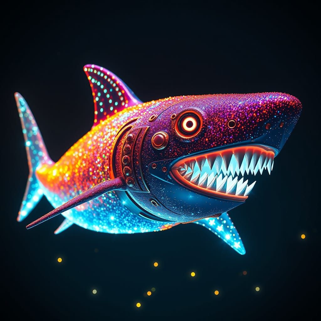 Glittery Sea-Hamster Shark in Bioluminescent Depths