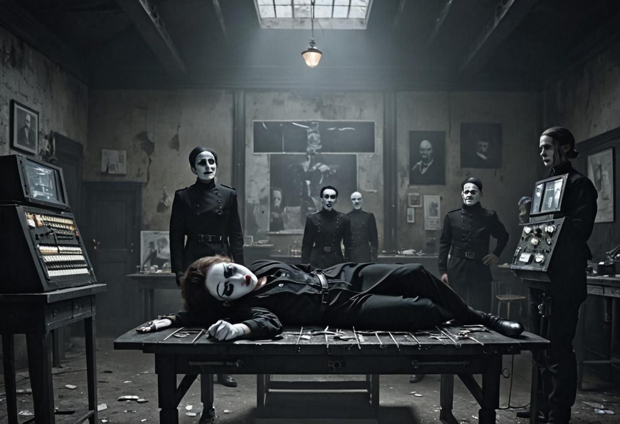 Sinister Mime on Asylum Table in Digital Painting