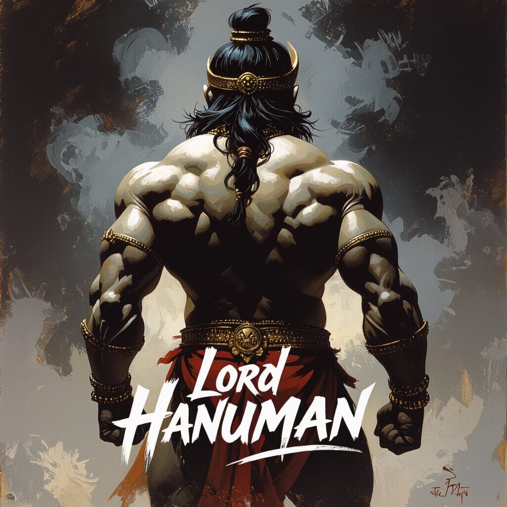 Hanuman with Godlike Physique in Dramatic Lighting