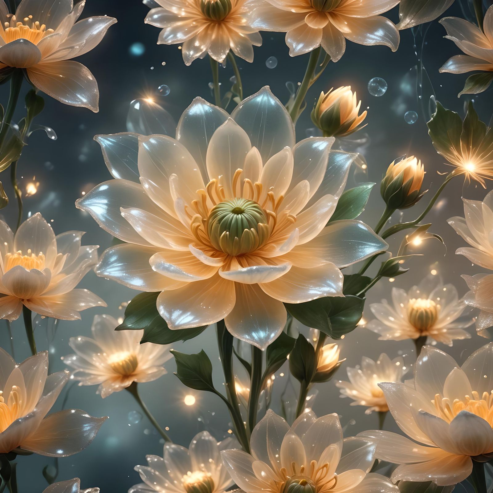 a magical flower with frosted glass petals, photorealistic