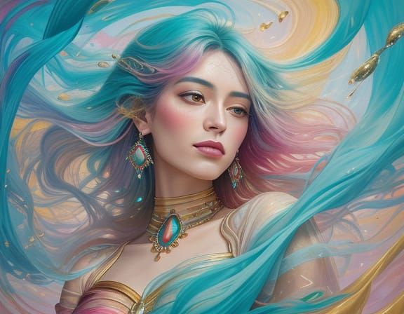 Surreal Woman's Face Emerging from Silk and Sand