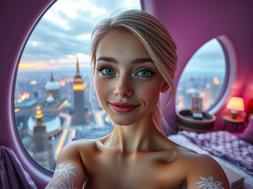 Stunning Alien Goddess in Ethereal Bedroom Scene