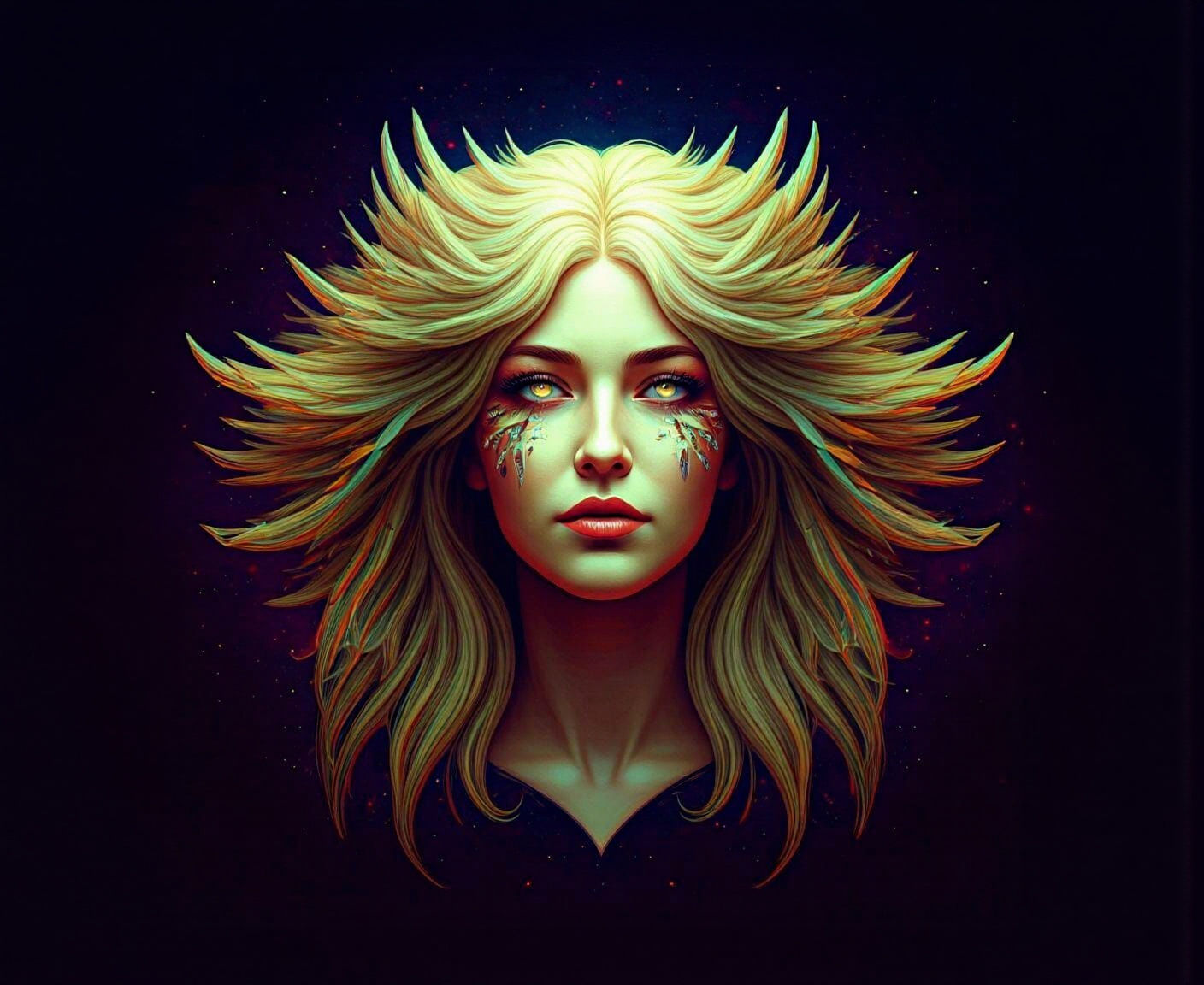 Bioluminescent Woman with Digital Glitch Art