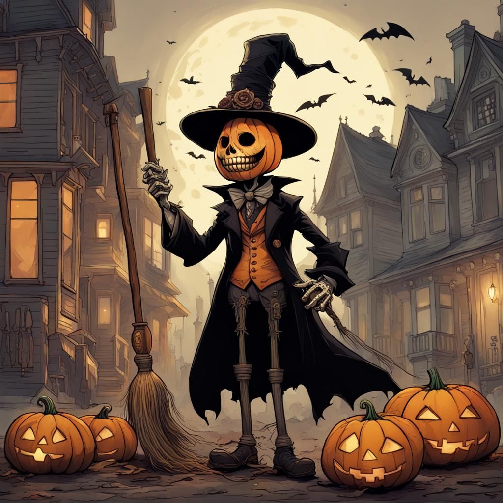 Steampunk Mr. Pumpkin Head in Victorian Street