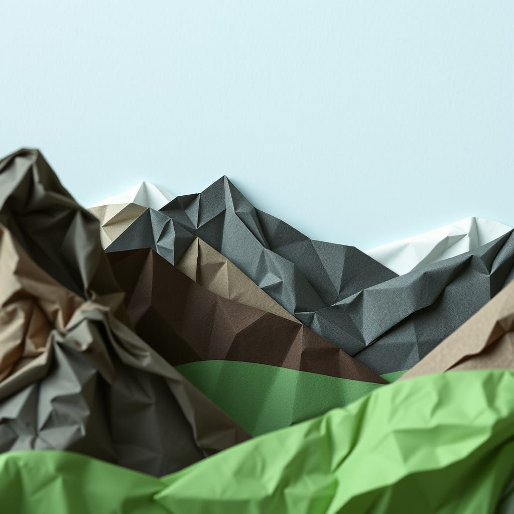 Crumpled Notebook Paper Landscapes in Origami Style