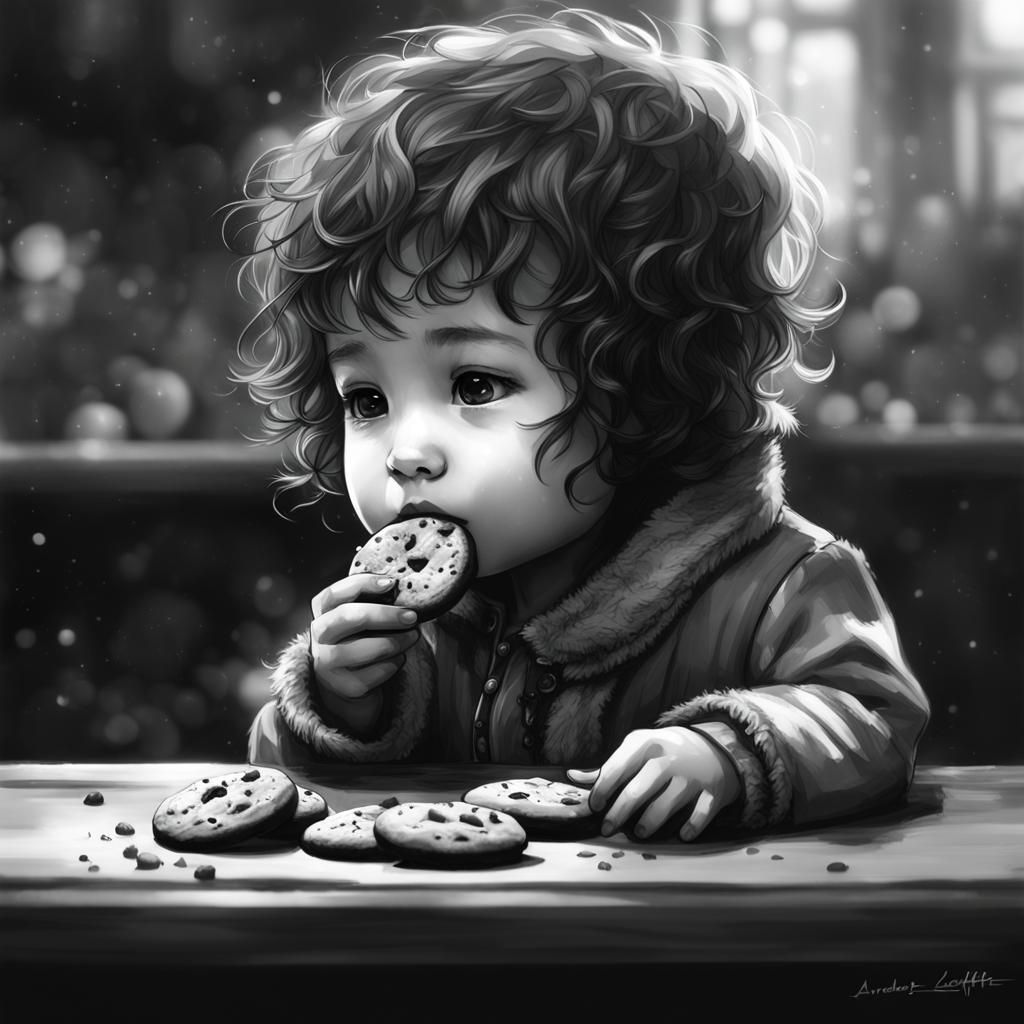 Chibi Child's Cookie: Black and White Concept Art