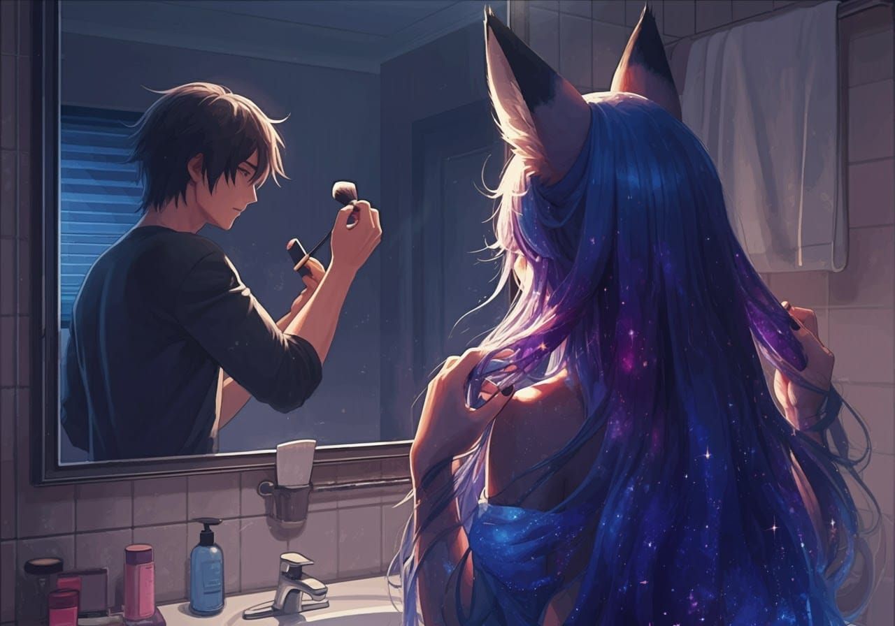 Makeup Mirror: Anime Fox Transformation in Digital Art