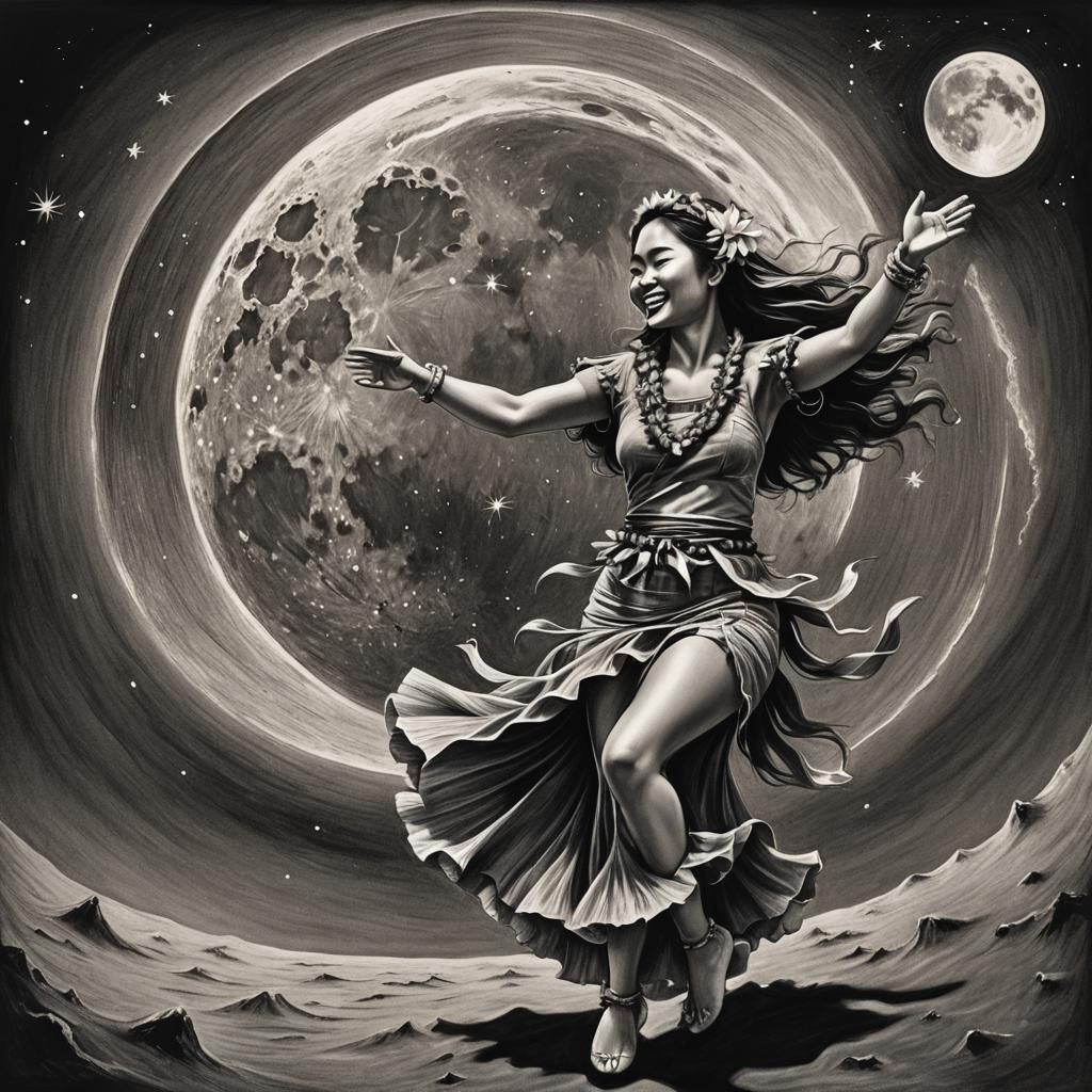 Hyperdetailed Charcoal Drawing: Hawaiian Hula Dancer on the ...