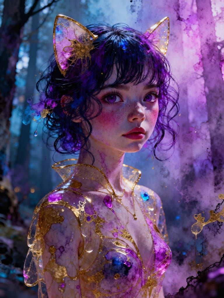 Futuristic Fashion Cyberpunk Portrait with Holographic Sheen