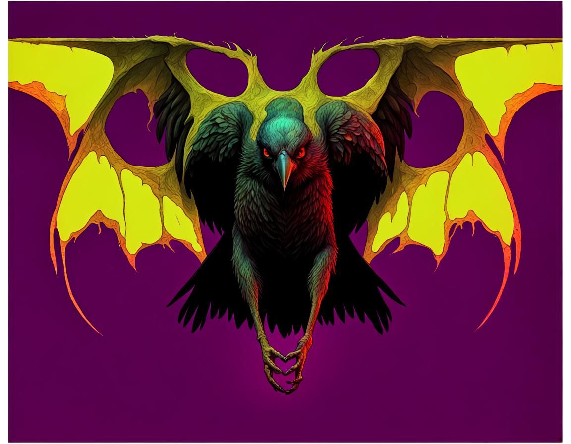 Fiery Eldritch Crow: A Surreal Horror Image