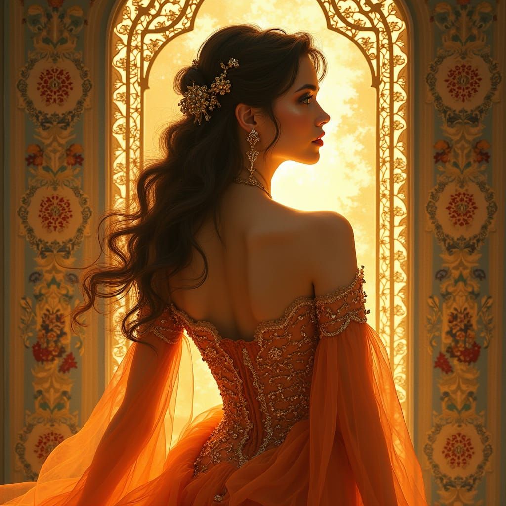 Elegant Woman in Art Nouveau Style Portrait