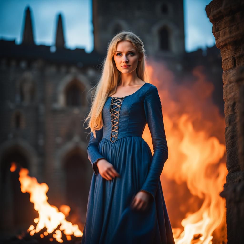 Beautiful Woman Sets Fire to Gothic Tower
